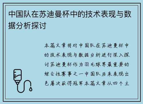 中国队在苏迪曼杯中的技术表现与数据分析探讨